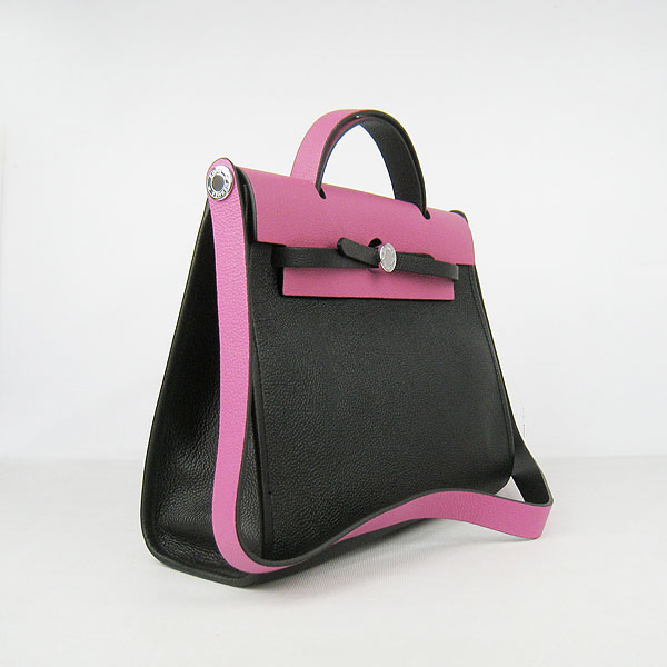 7A Replica Hermes Black/Peach Kelly 32cm Togo Leather Bag 60667